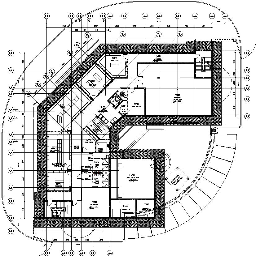 Basement plan of warehouse with detail AutoCAD drawing