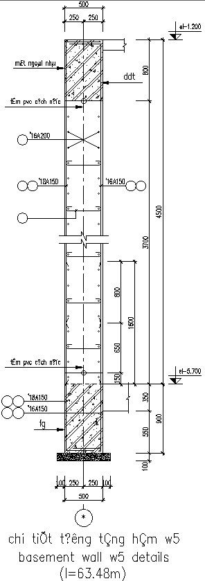 Basement wall w5 detail (l = 68.47m).