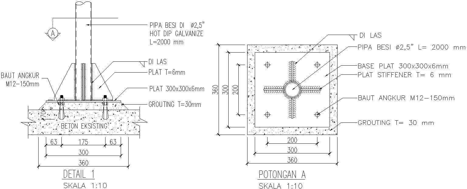 Baseplate DWG File Layout with Bolt Holes and Structural Design Detail