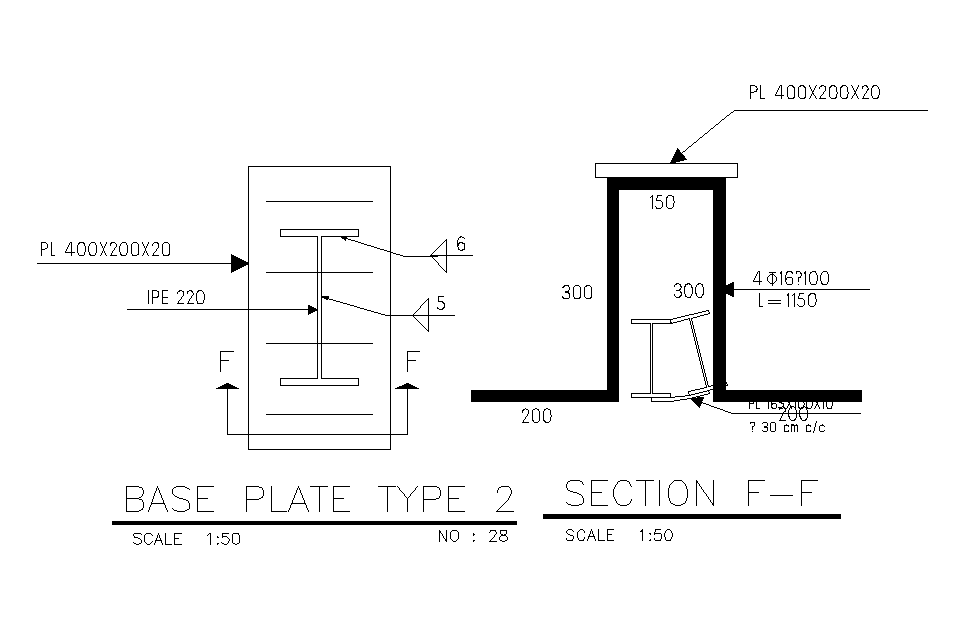 Base plate plan and section view is given in this AutoCAD drawing model.Download now.