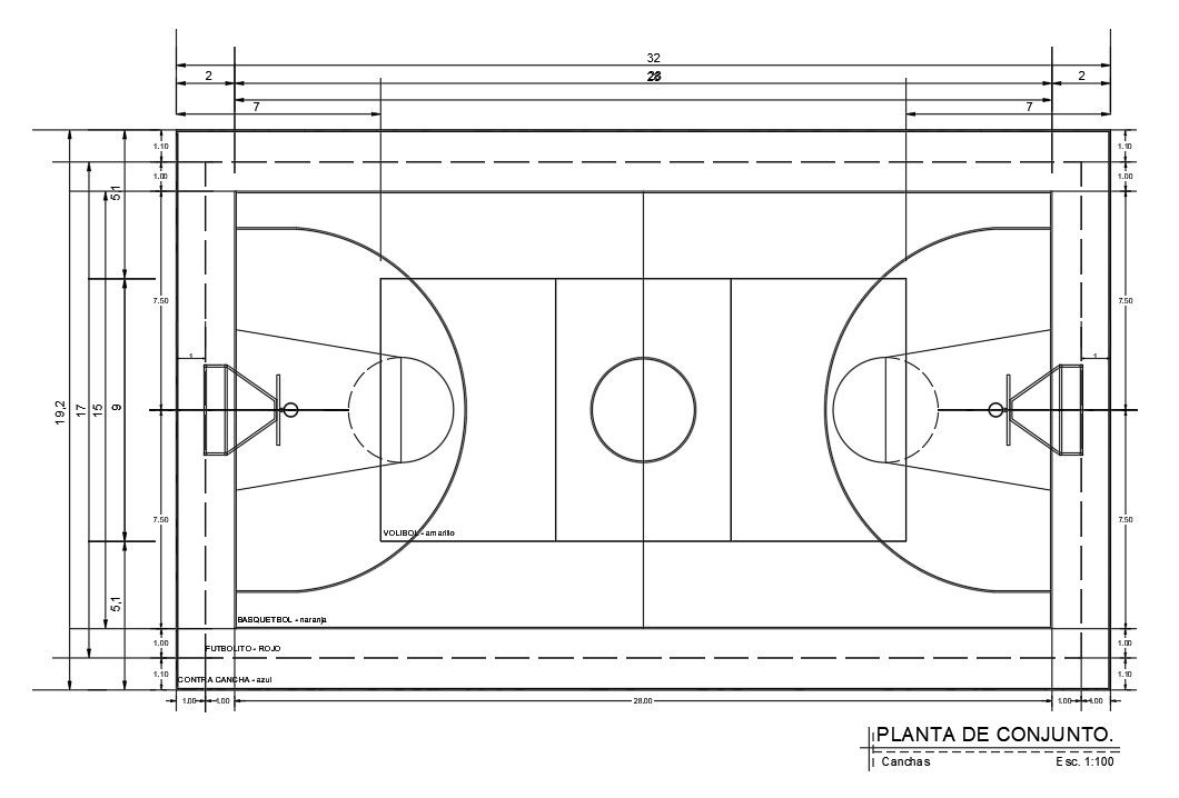 Basket Ball Playground Floor Plan AutoCAD Drawing Download Free DWG File