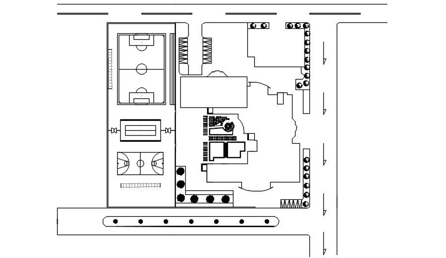 Basketball And Football Playground Drawing DWG File