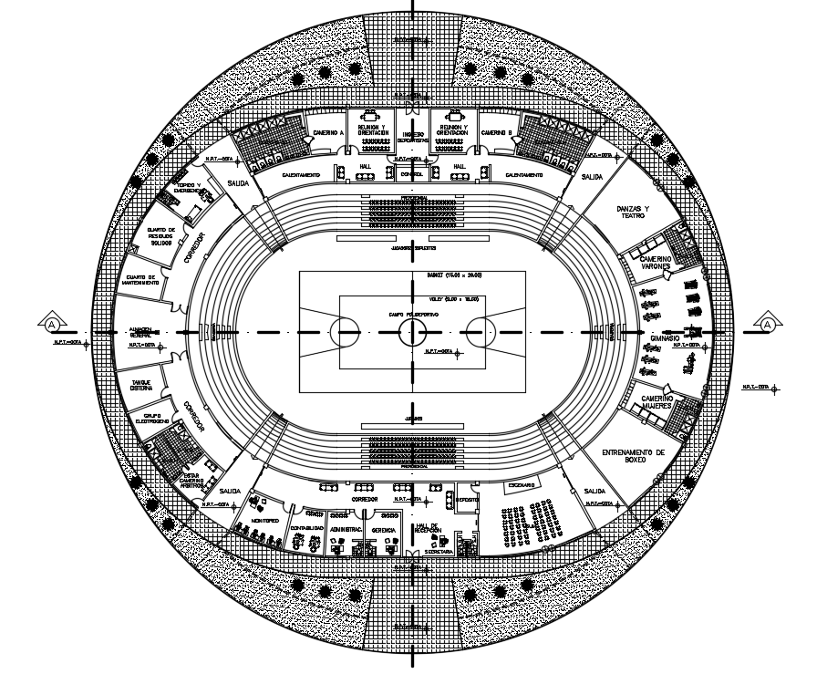 Basketball Stadium Plan AutoCAD Drawing Download DWG File