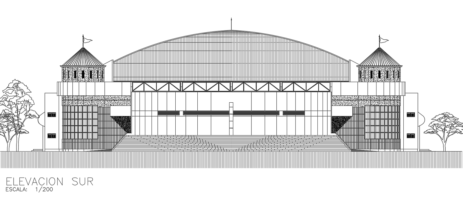 Basketball Stadium South Elevation design Download DWG File