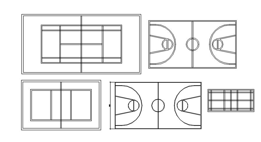 Basket ball and badminton court cad blocks in AutoCAD, dwg file.