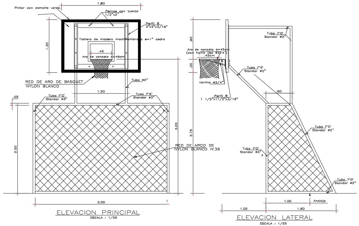 Basketball court section detail is presented in this AutoCAD drawing file. Download this 2d AutoCAD drawing file.