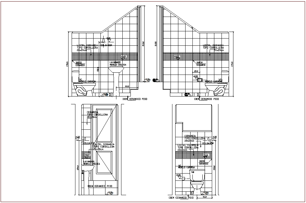 Bath room design with side view for apartment dwg file
