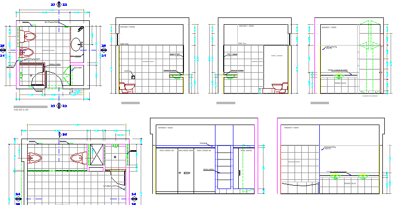Bathroom Architecture Design and Section Plan dwg file