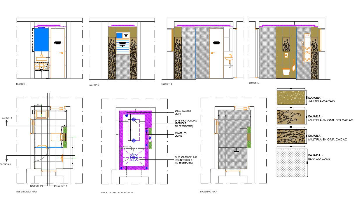 Bathroom Design Plan and Section CAD Drawing