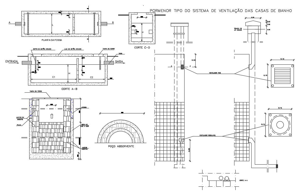 Bathroom Ventilation System Installation Drawing in AutoCAD Drawing