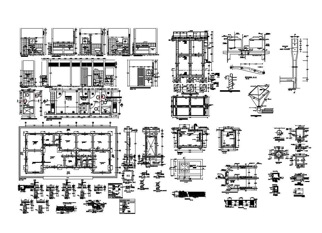 Bathroom and toilet construction and installation details dwg file