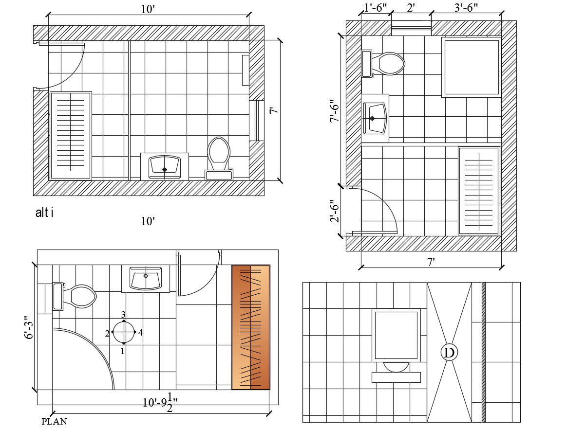Bathroom and toilet layout in dwg file 