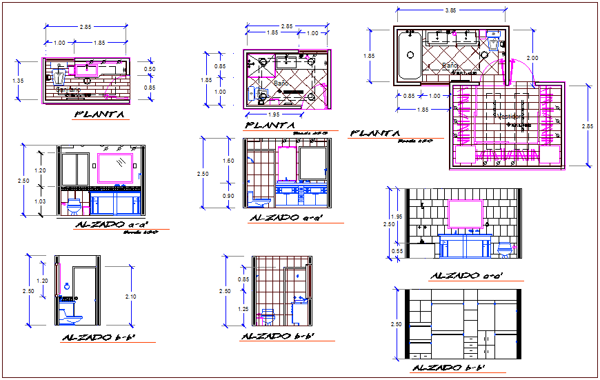 Bathroom and toilet plan and sectional view dwg file