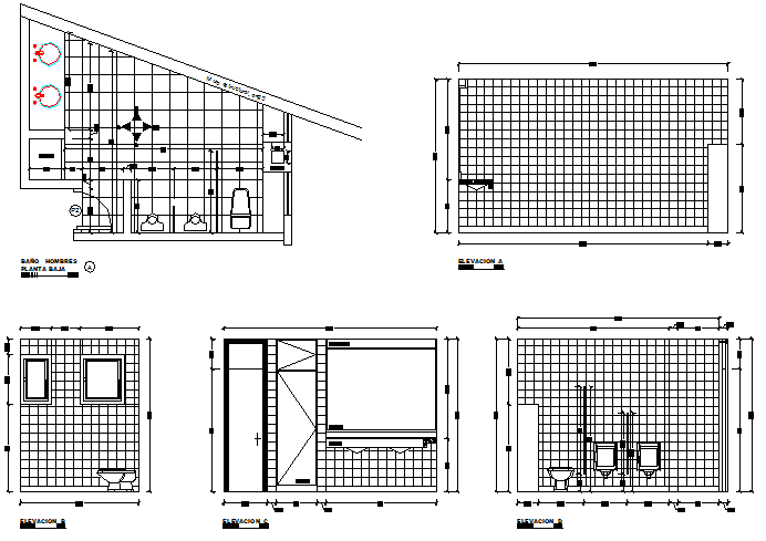 Bathroom details of house with sectional view dwg file