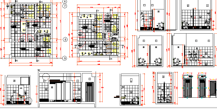 Bathroom of house constructive and structure details dwg file