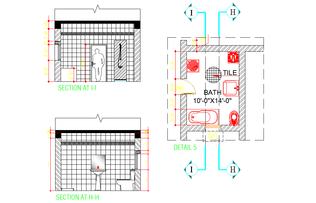 Bathroom plan and section plan autocad file