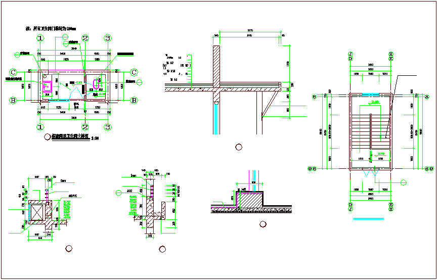 Bathroom plan and section view dwg file