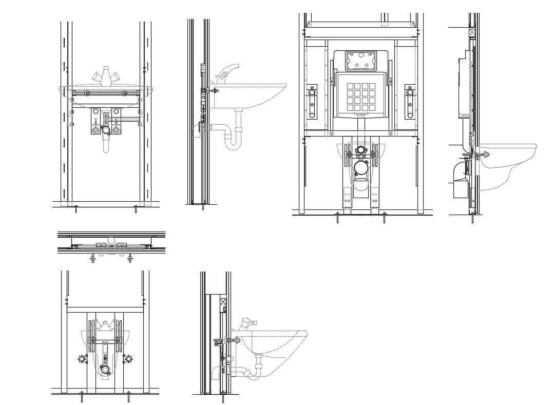 Bathroom sink section and installation details dwg file