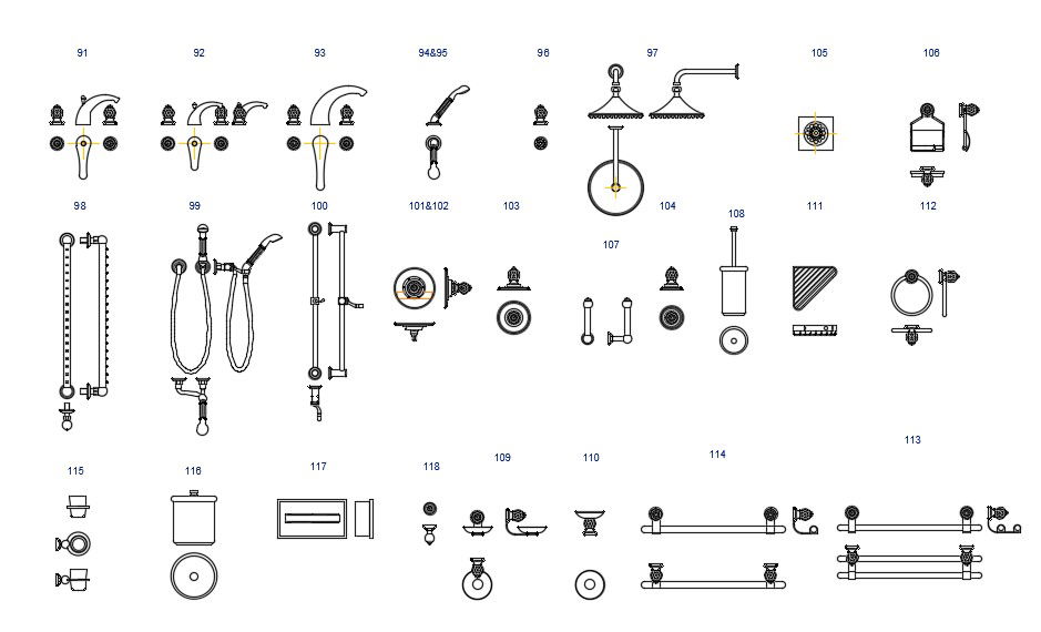 Bathroom Accessories CAD Blocks Free Download DWG File