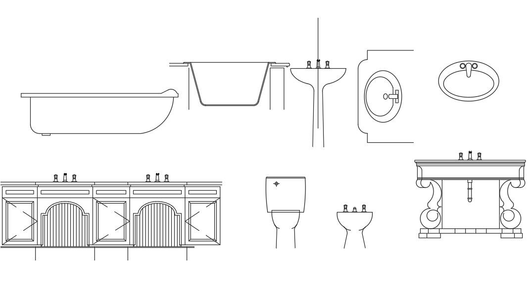 Bathroom CAD Blocks Wash Basin And Bathtub Free Download DWG