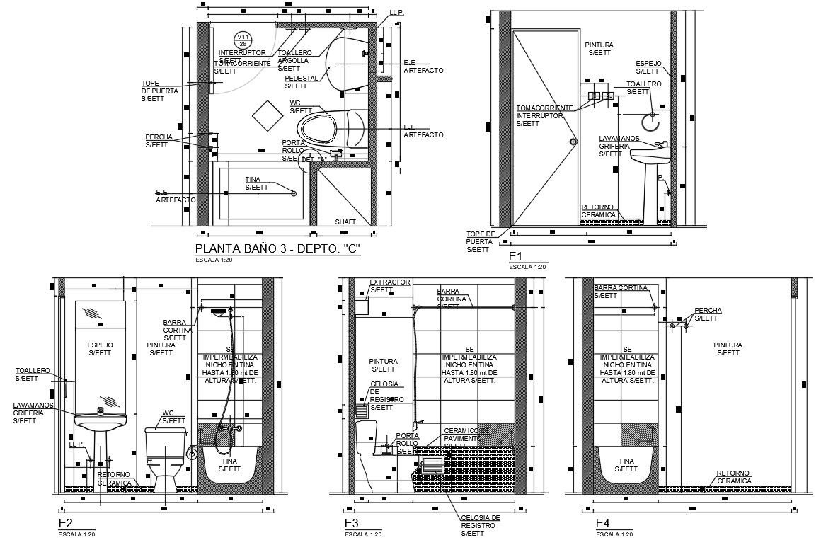 Bathroom Plan And Section drawing DWG File