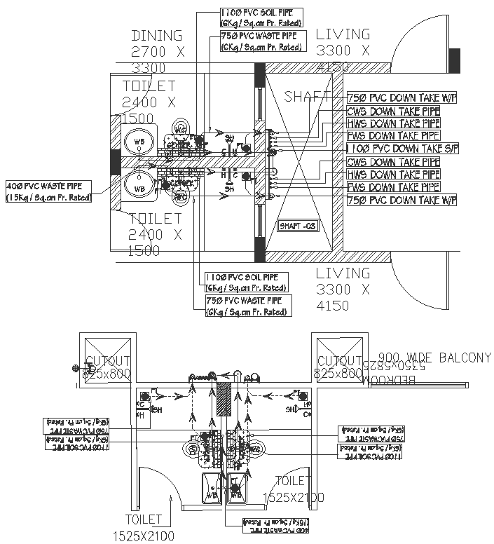 Bathroom Plumbing detail DWG AutoCAD file