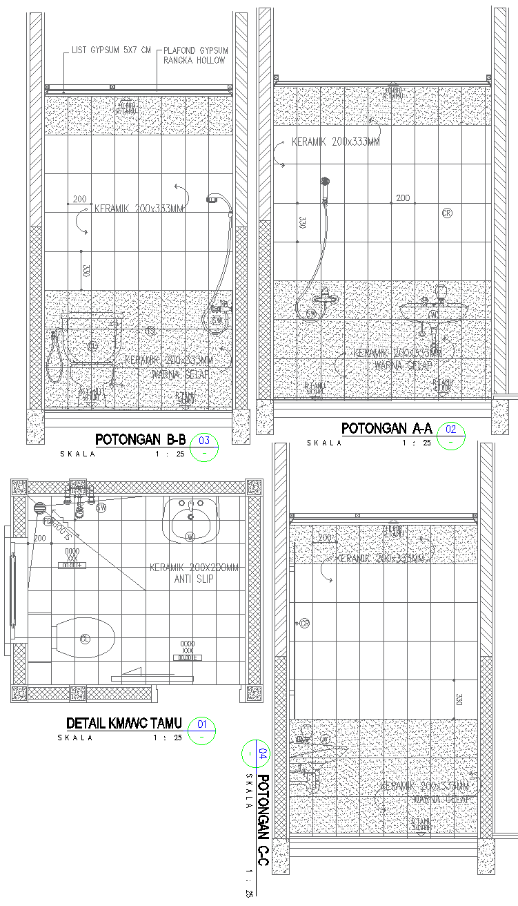 Bathroom Section Layout Design AutoCAD DWG Download
