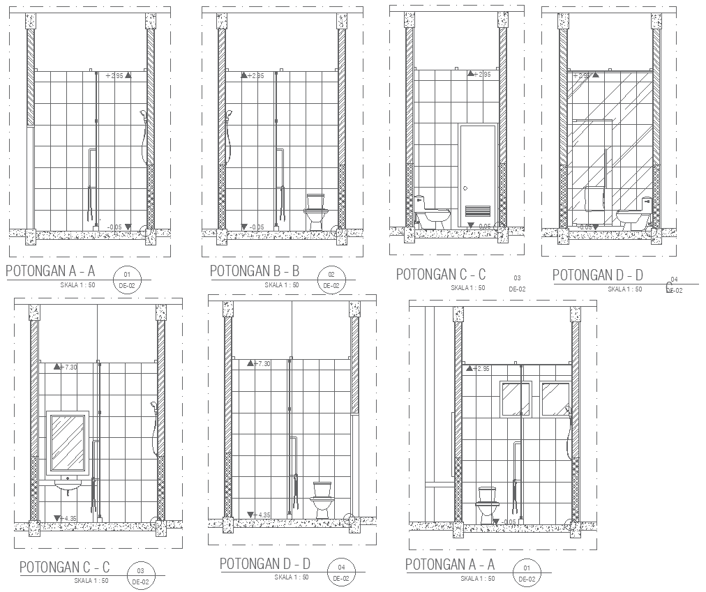 Bathroom Section Layout Design AutoCAD DWG File