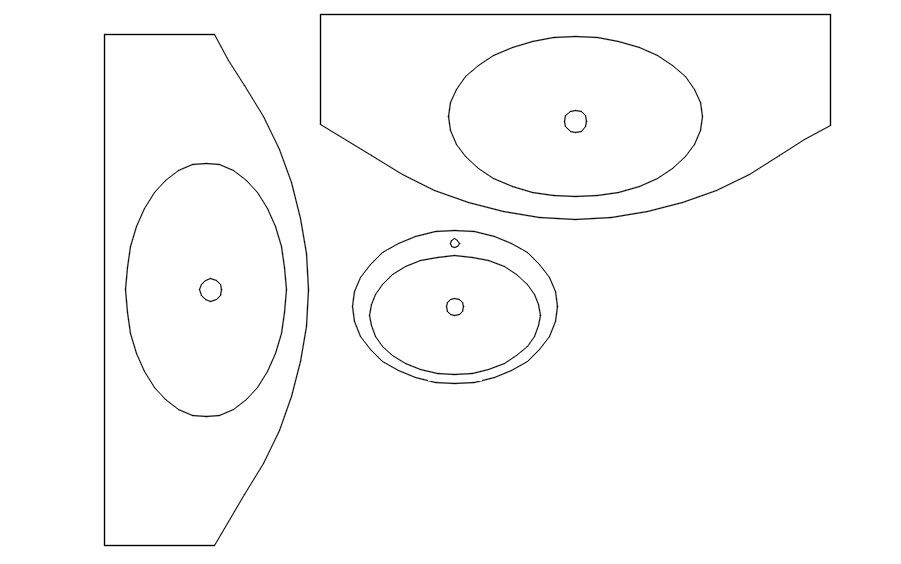 Bathroom basin and vanity plan blocks in AutoCAD, dwg file.