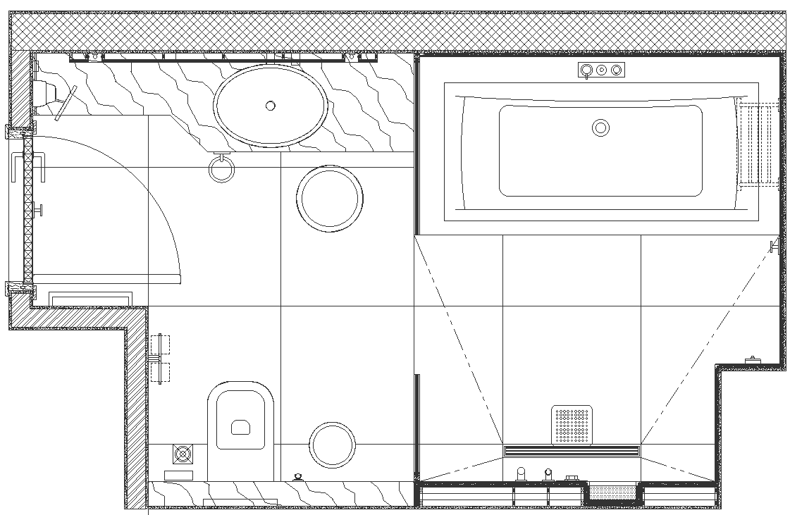 Bathroom detailed plan with plastered wall and slop detail DWG AutoCAD drawing