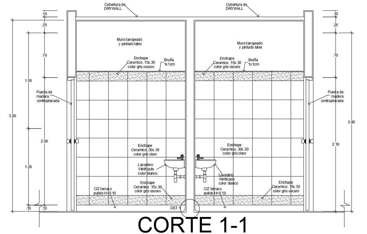 Bathroom elevation details are presented in this AutoCAD drawing file. Download this 2d AutoCAD drawing file.