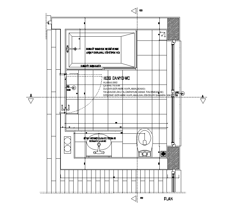 Bathroom floor plan detail drawing specified in this AutoCAD drawing file. Download this 2d autocad drawing