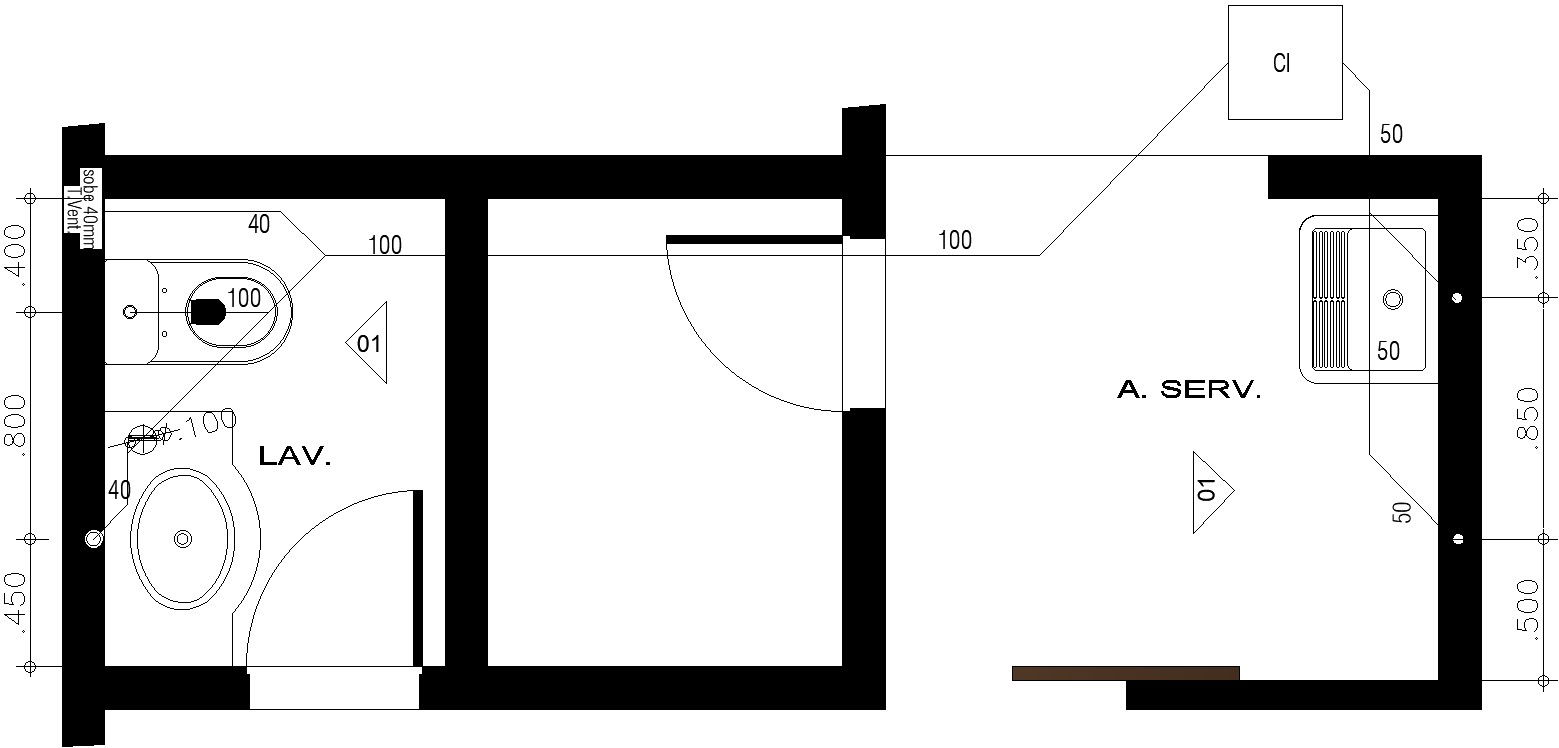 Bathroom plan with dimensions.