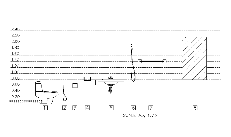 Bathrooms Standard Dimensions Height Detail CAD Drawing DWG File