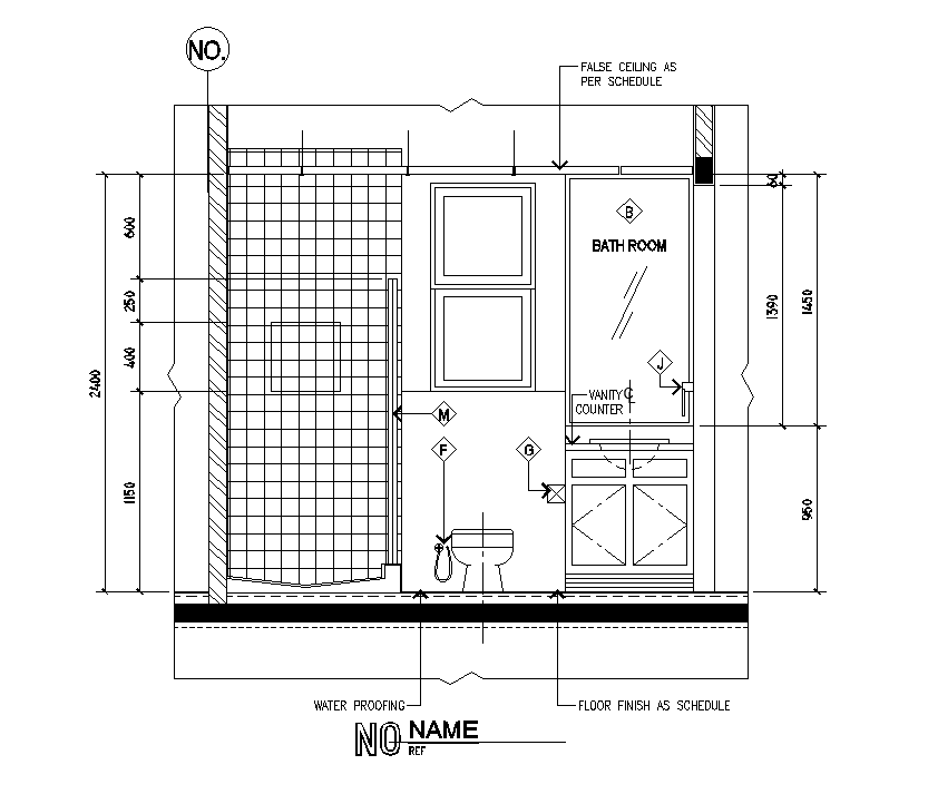Bathroom section details are defined in this AutoCAD drawing file. Download the AutoCAD drawing file.