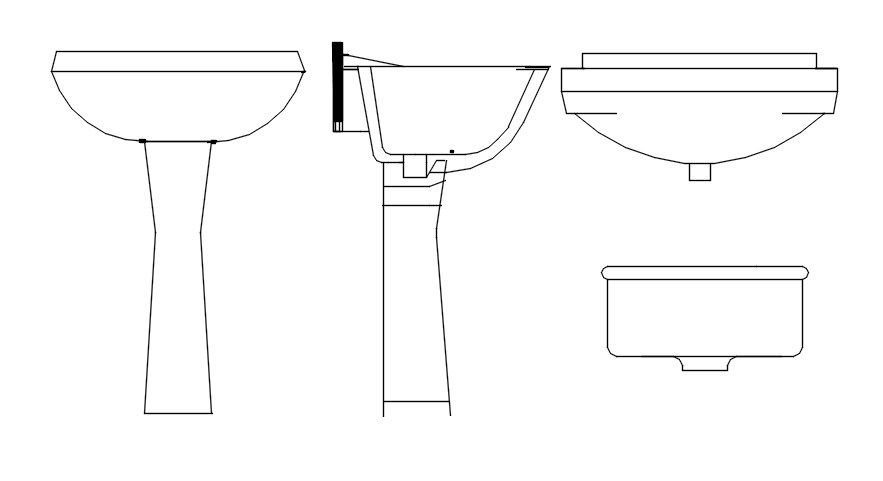 Bathroom sink plan elevation and section cad blocks in AutoCAD, dwg file.