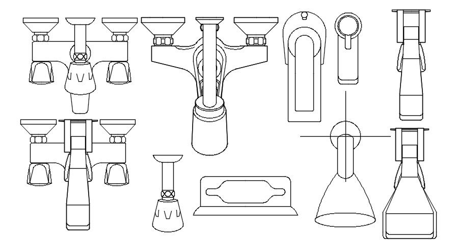 Bathroom taps and shower tap details in AutoCAD, dwg file.
