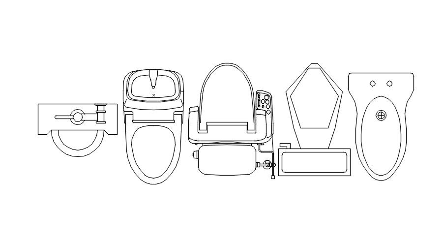 Bathroom wc 2d cad blocks in AutoCAD, dwg file.