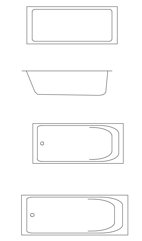 Bathtub CAD blocks in AutoCAD 2D drawing, dwg file, CAD file