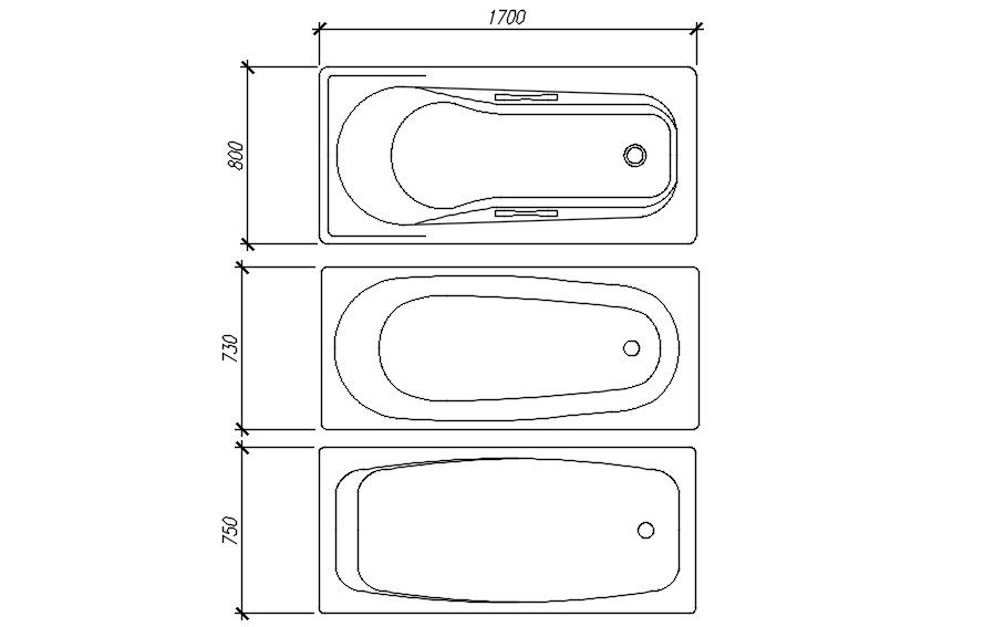 Bathtub and shower tub cad blocks in AutoCAD, dwg file.