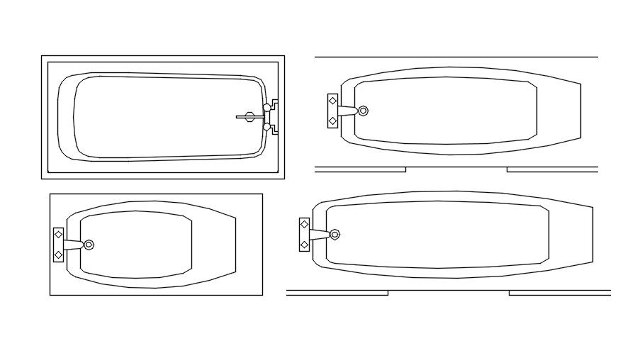 Bathtub layout cad blocks in AutoCAD, dwg file.