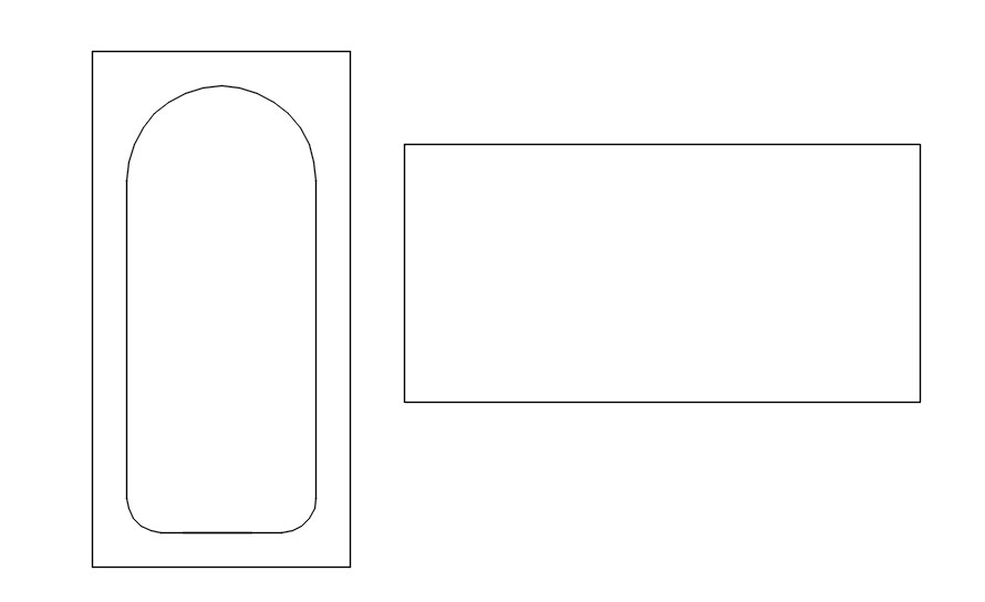 Bathtub plan and elevation view blocks in AutoCAD, dwg file.