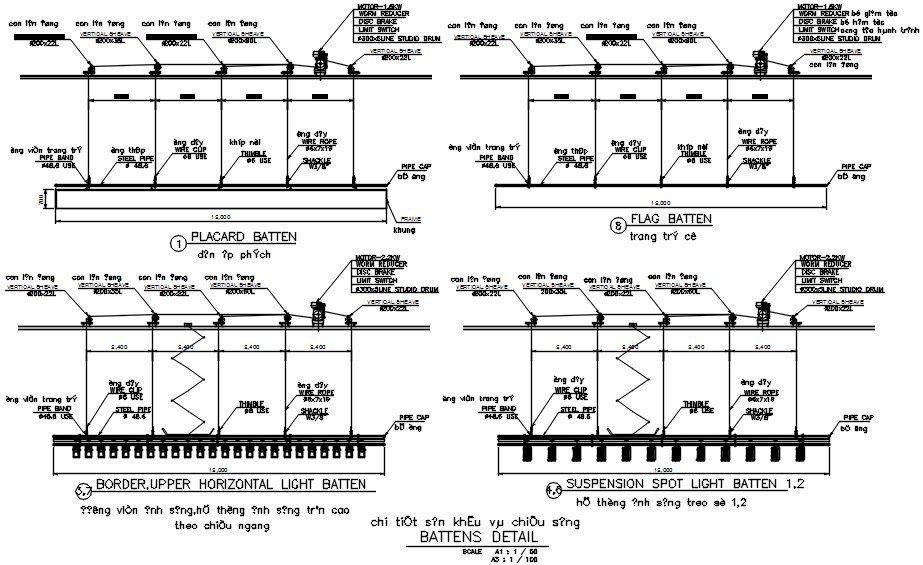 Battens detail in AutoCAD 2D drawing, dwg file, CAD file
