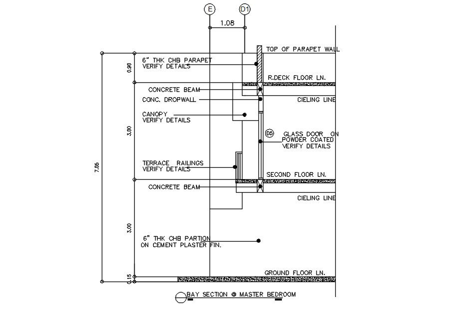 Bay section of master bedroom in AutoCAD 2D drawing, dwg file, CAD file