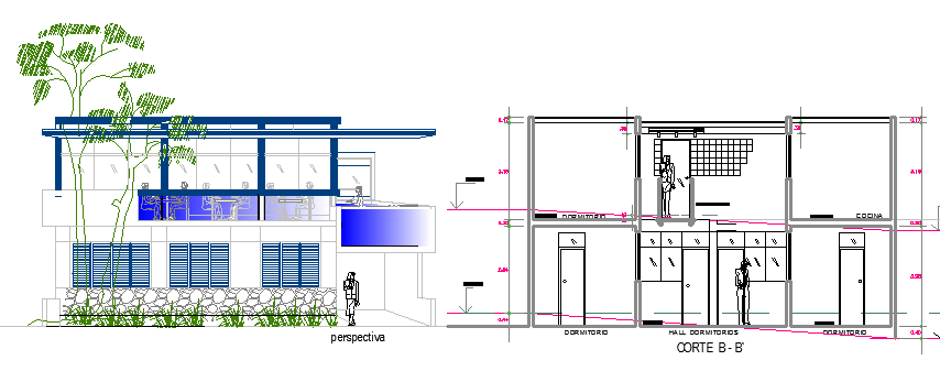 Beach House Architecture Design and Elevation dwg file