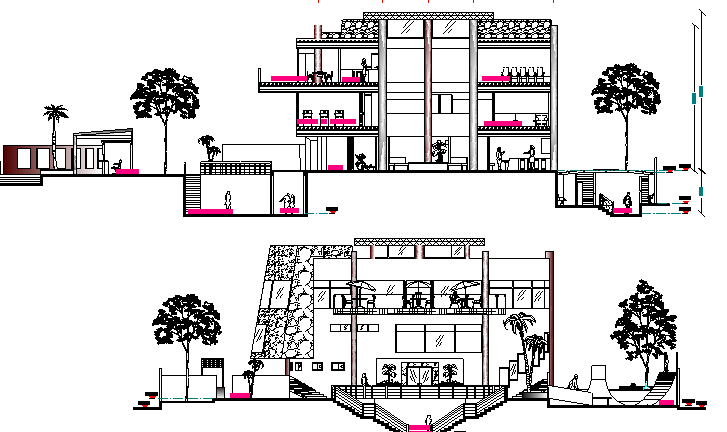 Beach Side Club House Design and Section Plan dwg file