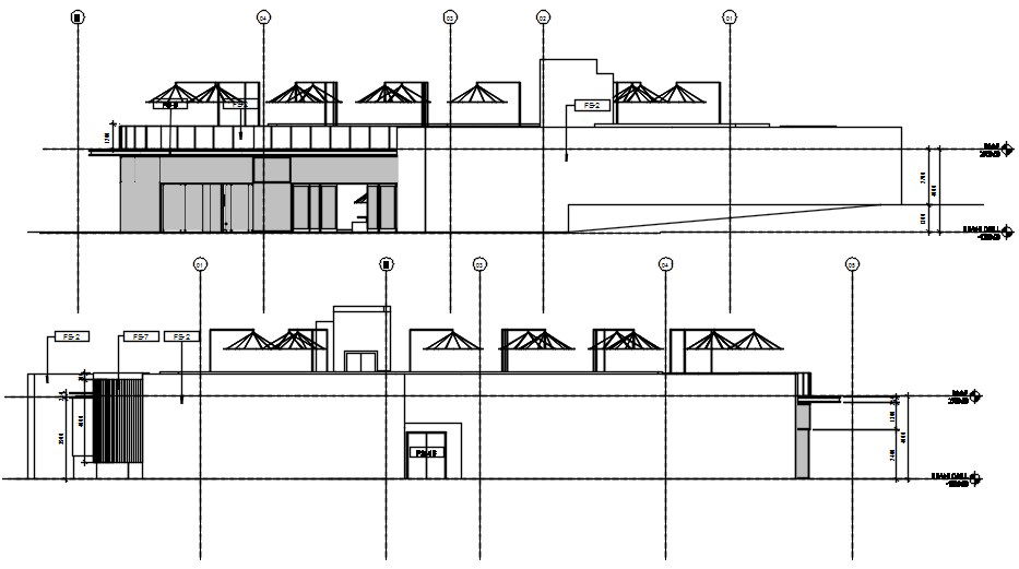 Beach Grill Restaurant section and Elevation of the hotel building is given in this AutoCAD DWG File. Download the AutoCAD DWG file.