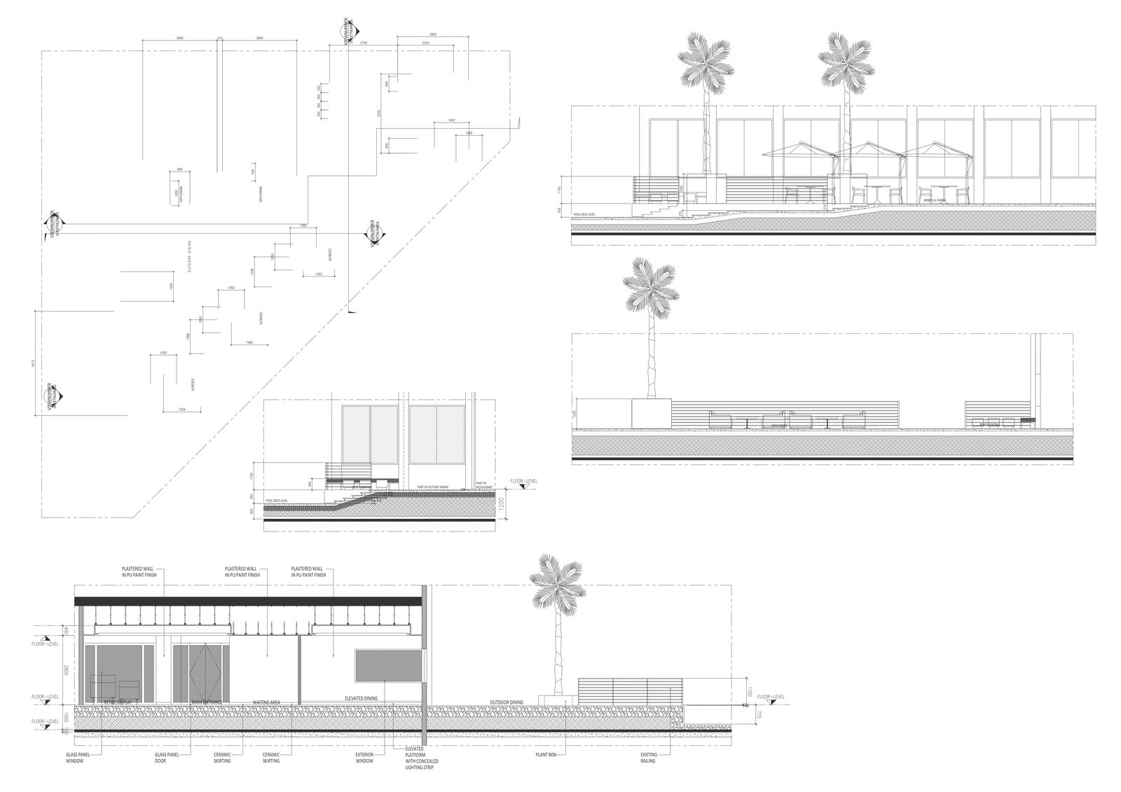 Beach side Resort front Elevation and gazebo Detail DWG AutoCAD file
