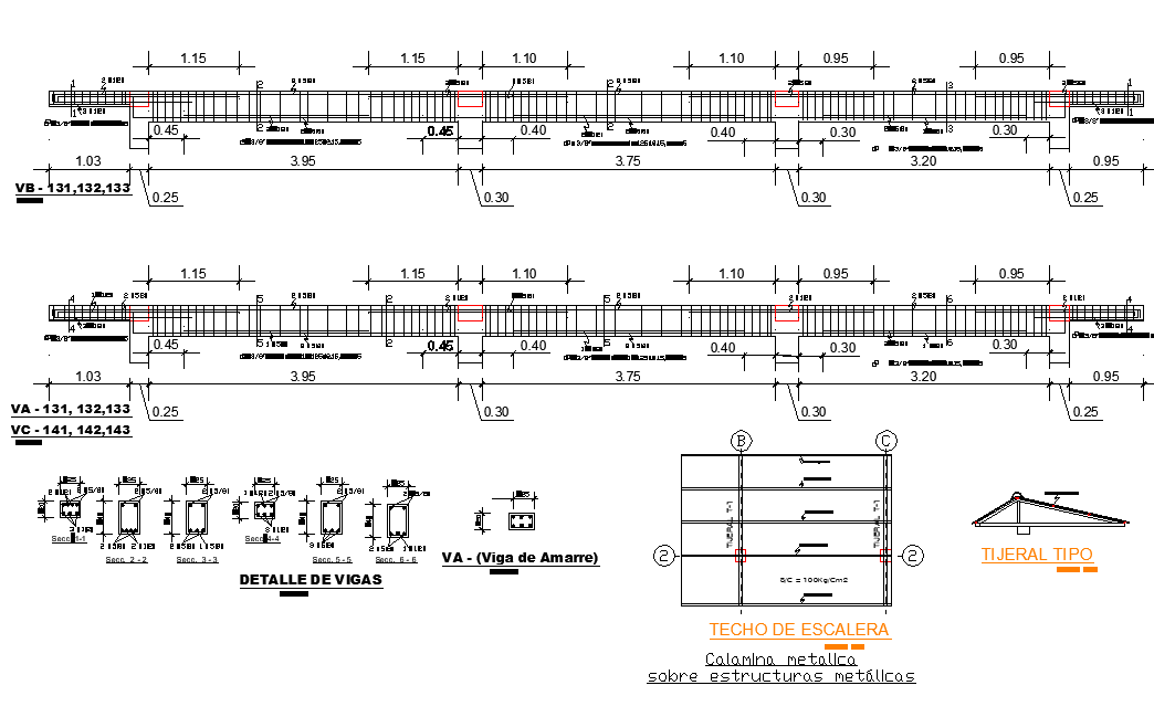 Beam and column section plan autocad file