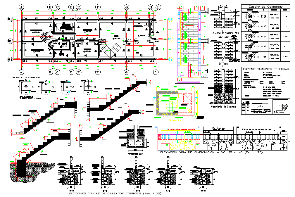 Beam and staircase section plan dwg file